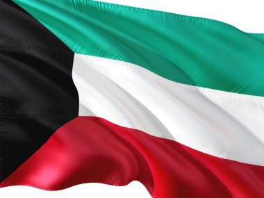 Kuveyt izole beyaz arka plan rüzgarda sallayarak bayrak.