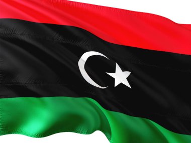 Libya izole beyaz arka plan rüzgarda sallayarak bayrak.
