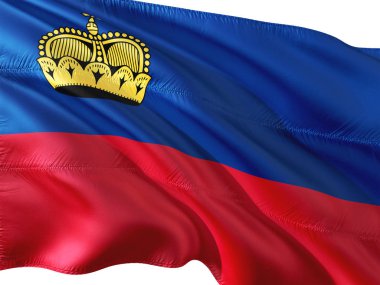 Liechtenstein izole beyaz arka plan rüzgarda sallayarak bayrak.