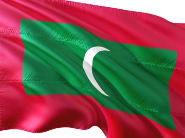 Maldivler izole beyaz arka plan rüzgarda sallayarak bayrak.