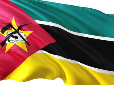 Mozambik izole beyaz arka plan rüzgarda sallayarak bayrak.