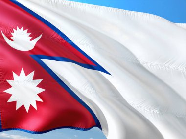 Nepal derin mavi gökyüzü karşı rüzgarda sallayarak bayrak. Yüksek kaliteli kumaş.