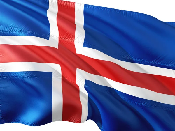 Flag Iceland Waving Wind Isolated White Background — Stock Photo, Image