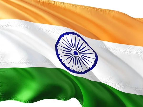 Bandera India Ondeando Viento Fondo Blanco Aislado —  Fotos de Stock
