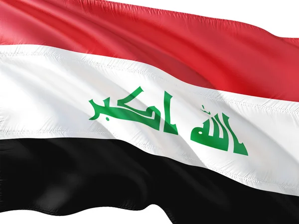 Bandeira Iraque Acenando Vento Fundo Branco Isolado — Fotografia de Stock