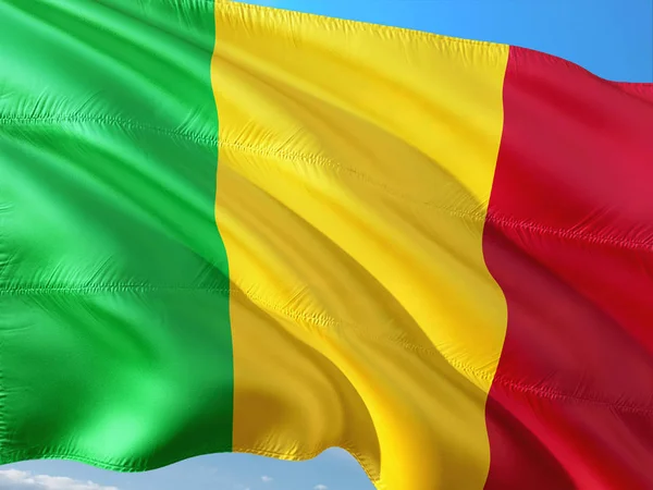 Flag Mali Waving Wind Deep Blue Sky High Quality Fabric — Stock Photo, Image