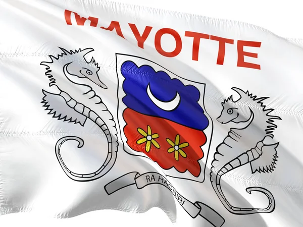 Flagga Mayotte Vajade Vinden Isolerade Vit Bakgrund — Stockfoto