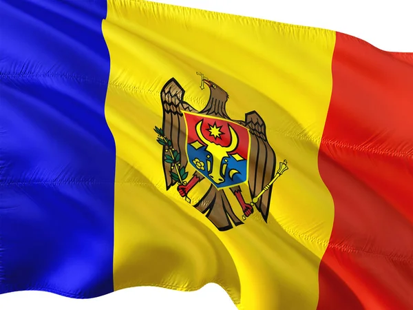 Bandera Moldavia Ondeando Viento Fondo Blanco Aislado — Foto de Stock