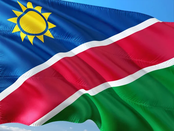Namíbia Lóbálva Szél Ellen Mélykék Zászlaja Kiváló Minőségű Anyagból — Stock Fotó