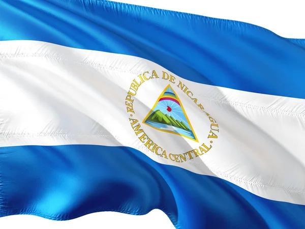 Flag Nicaragua Waving Wind Isolated White Background — Stock Photo, Image