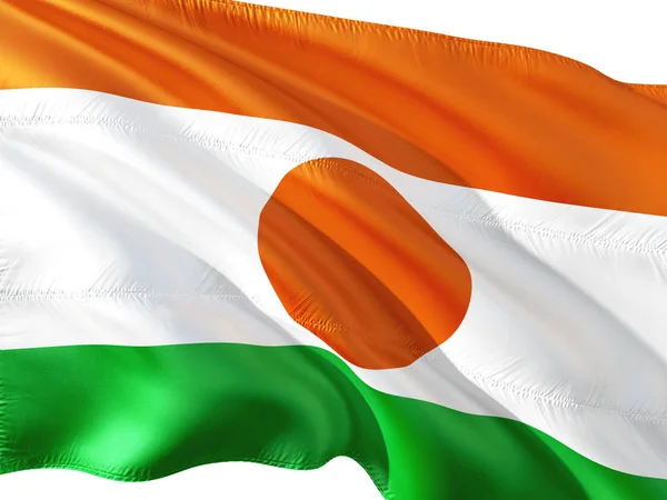 Bandera Níger Ondeando Viento Fondo Blanco Aislado —  Fotos de Stock