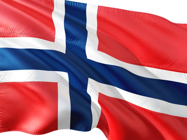 Bandera Noruega Ondeando Viento Fondo Blanco Aislado — Foto de Stock