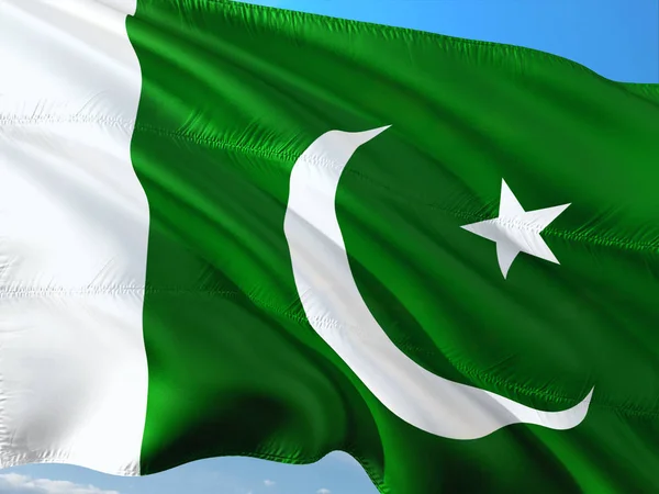 Vlajka Pákistánu Mávat Větru Proti Obloze Vysoce Kvalitní Tkanina — Stock fotografie