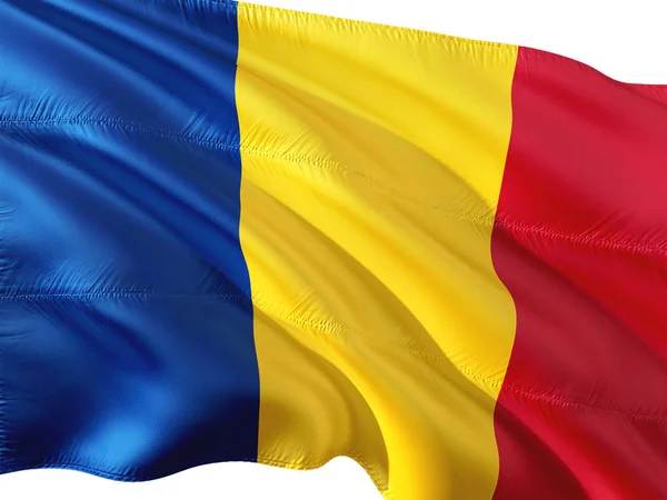 Romanya Izole Beyaz Arka Plan Rüzgarda Sallayarak Bayrak — Stok fotoğraf