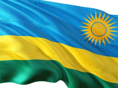 Ruanda izole beyaz arka plan rüzgarda sallayarak bayrak.