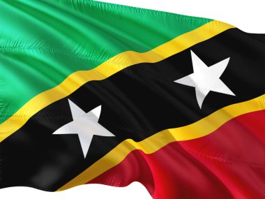 Saint Kitts ve Nevis izole beyaz arka plan rüzgarda sallayarak bayrak.