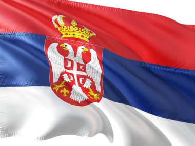 Sırbistan izole beyaz arka plan rüzgarda sallayarak bayrak.