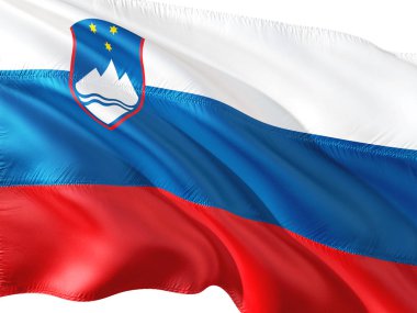 Slovenya izole beyaz arka plan rüzgarda sallayarak bayrak.