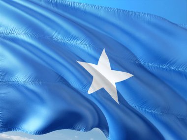 Somali derin mavi gökyüzü karşı rüzgarda sallayarak bayrak. Yüksek kaliteli kumaş.