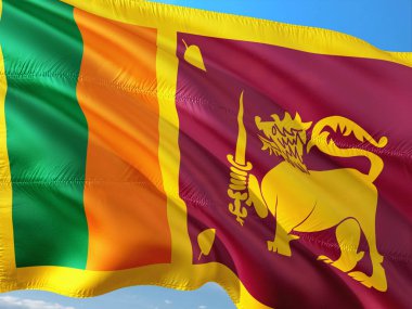 Sri Lanka derin mavi gökyüzü karşı rüzgarda sallayarak bayrak. Yüksek kaliteli kumaş.