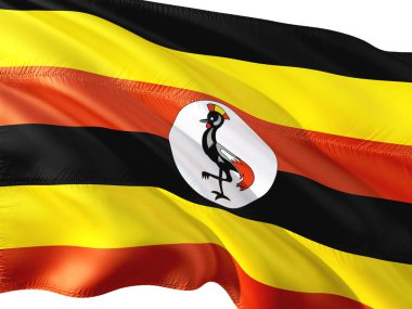Uganda izole beyaz arka plan rüzgarda sallayarak bayrak.