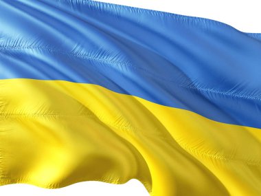 Ukrayna izole beyaz arka plan rüzgarda sallayarak bayrak.