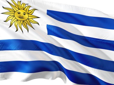 Uruguay izole beyaz arka plan rüzgarda sallayarak bayrak.