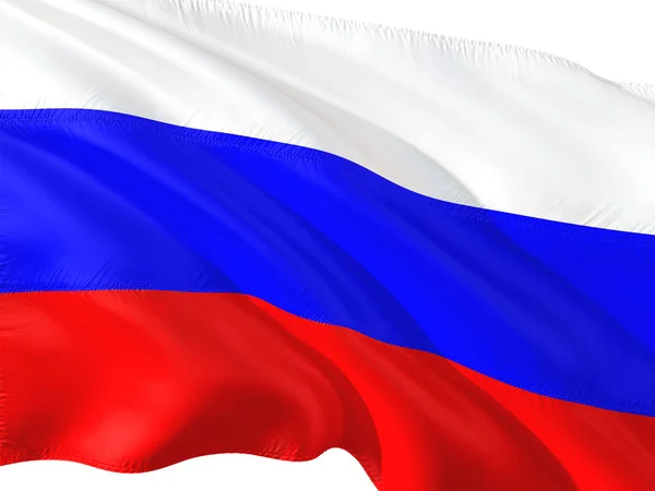 Flagge Russlands Weht Wind Isolierter Weißer Hintergrund — Stockfoto