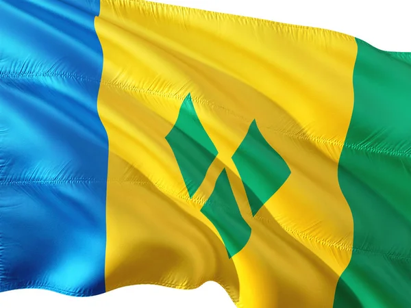 Flag Saint Vincent Grenadines Waving Wind Isolated White Background — Stock Photo, Image