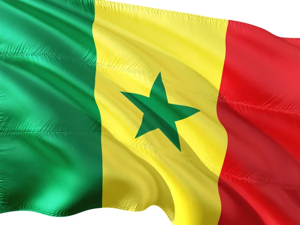 Flagga Senegal Vajade Vinden Isolerade Vit Bakgrund — Stockfoto