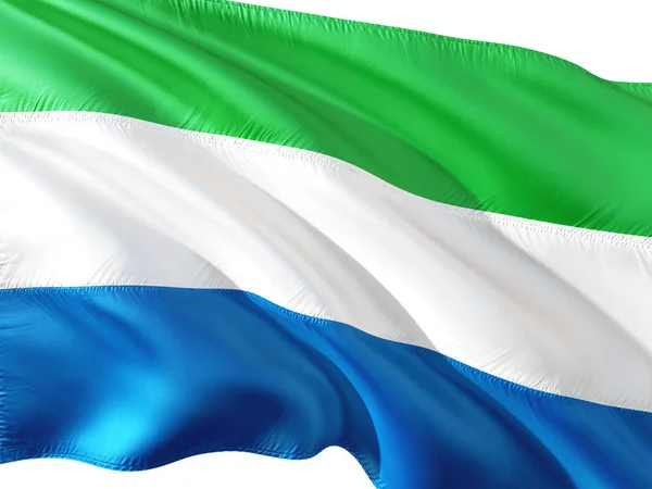 Sierra Leone Izole Beyaz Arka Plan Rüzgarda Sallayarak Bayrak — Stok fotoğraf