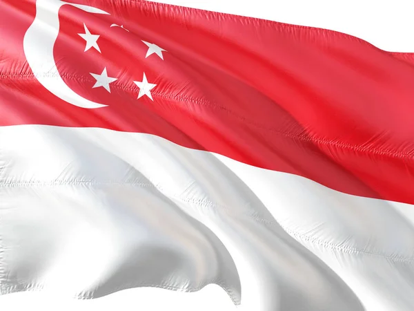 Flagga Singapore Vajade Vinden Isolerade Vit Bakgrund — Stockfoto