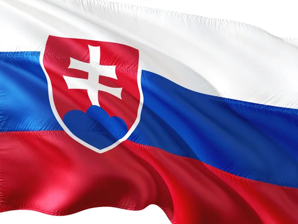 Flaga Słowacji Macha Wietrze Białym Tle — Zdjęcie stockowe