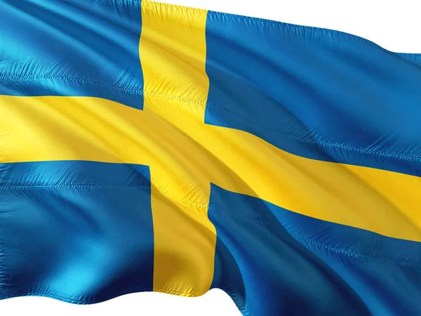 Флаг Швеции Размахивая Ветру Изолированный Белый Фон — стоковое фото