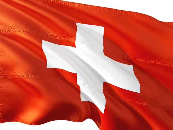 Vlajka Švýcarska Mávat Větru Izolované Bílé Pozadí — Stock fotografie