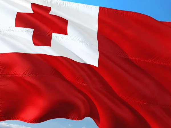 Vlajka Tonga Mávat Větru Proti Obloze Vysoce Kvalitní Tkanina — Stock fotografie
