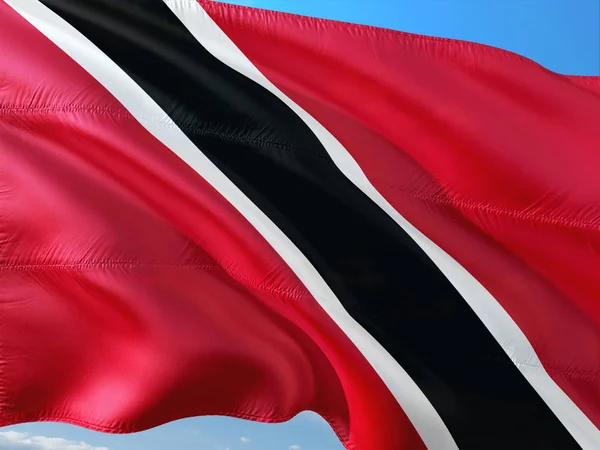 Vlag Van Trinidad Tobago Wuiven Wind Tegen Diep Blauwe Hemel — Stockfoto