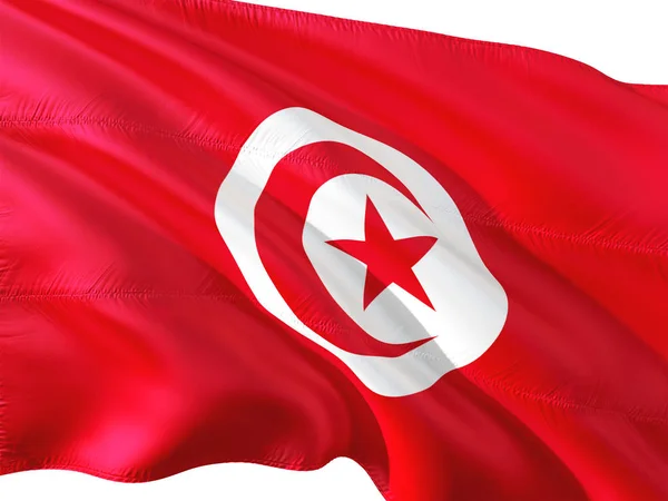 Flagga Tunisien Vajade Vinden Isolerade Vit Bakgrund — Stockfoto