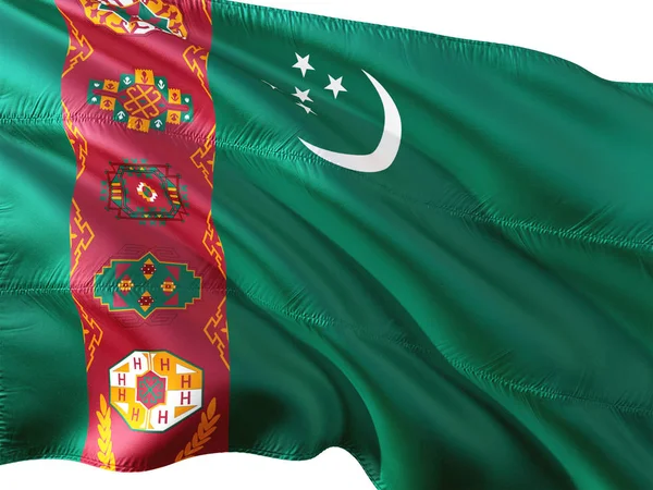 Vlajka Turkmenistánu Mávat Větru Izolované Bílé Pozadí — Stock fotografie