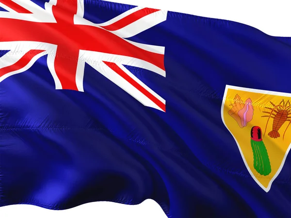 Bandera Las Islas Turcas Caicos Ondeando Viento Fondo Blanco Aislado — Foto de Stock