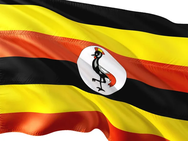 Bandeira Uganda Acenando Vento Fundo Branco Isolado — Fotografia de Stock