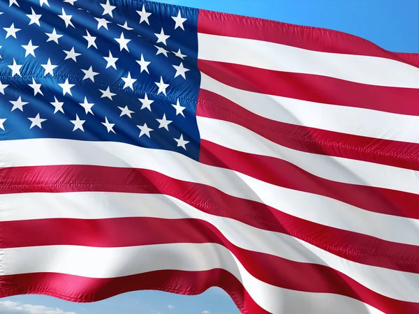 Bandeira Dos Estados Unidos Acenando Vento Contra Céu Azul Profundo — Fotografia de Stock