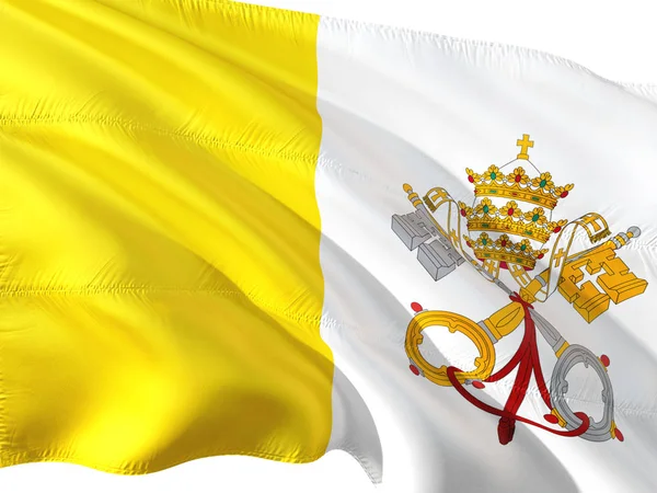梵蒂冈城 罗马教廷 的旗子在风中挥动 被隔绝的白色背景 — 图库照片