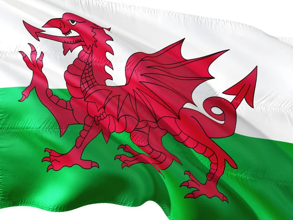 Vlag Van Wales Galler Zwaaien Wind Geïsoleerde Witte Achtergrond — Stockfoto