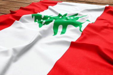 Lübnan bayrağı ahşap Resepsiyon arka plan üzerinde. Üstten görünüm ipek Lübnan bayrağı.