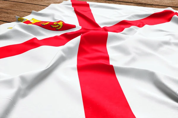 Bandeira Jersey Num Fundo Madeira Bandeira Seda Vista Superior — Fotografia de Stock