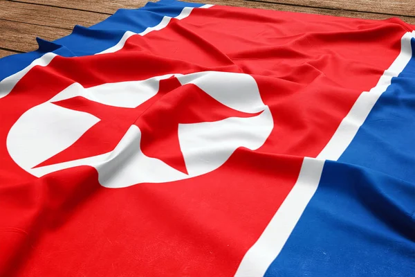 Σημαία Της Βόρειας Κορέας Φόντο Ξύλινη Επιφάνεια Top View Μετάξι — Φωτογραφία Αρχείου
