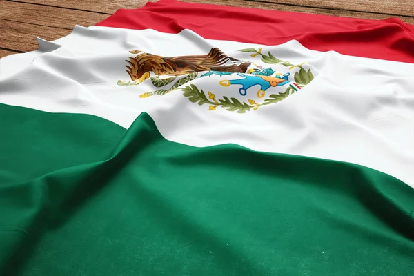 Bandera México Sobre Fondo Escritorio Madera Bandera Mexicana Seda Vista — Foto de Stock