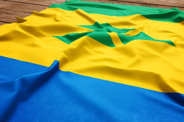 Drapeau Saint Vincent Les Grenadines Sur Fond Bureau Bois Drapeau — Photo