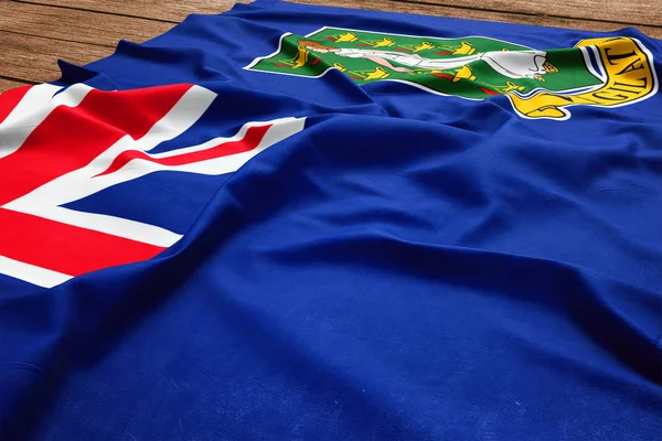 Bandera Islas Vírgenes Británicas Sobre Fondo Escritorio Madera Bandera Seda — Foto de Stock